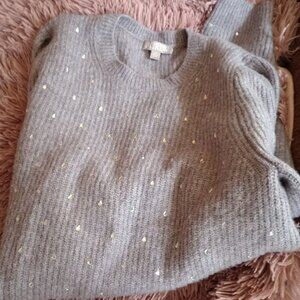 J. Crew Rhinestone Grey Medium Sweater